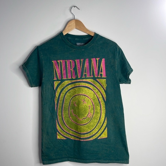 Nirvana Distressed  Acid Wash Green T Shirt Crewneck size Small - Picture 7 of 7